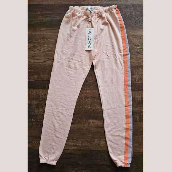 NWT! Wildfox Grapefruit Stripe Knox Sweatpants, XS, Pink Salt - Picture 2 of 6